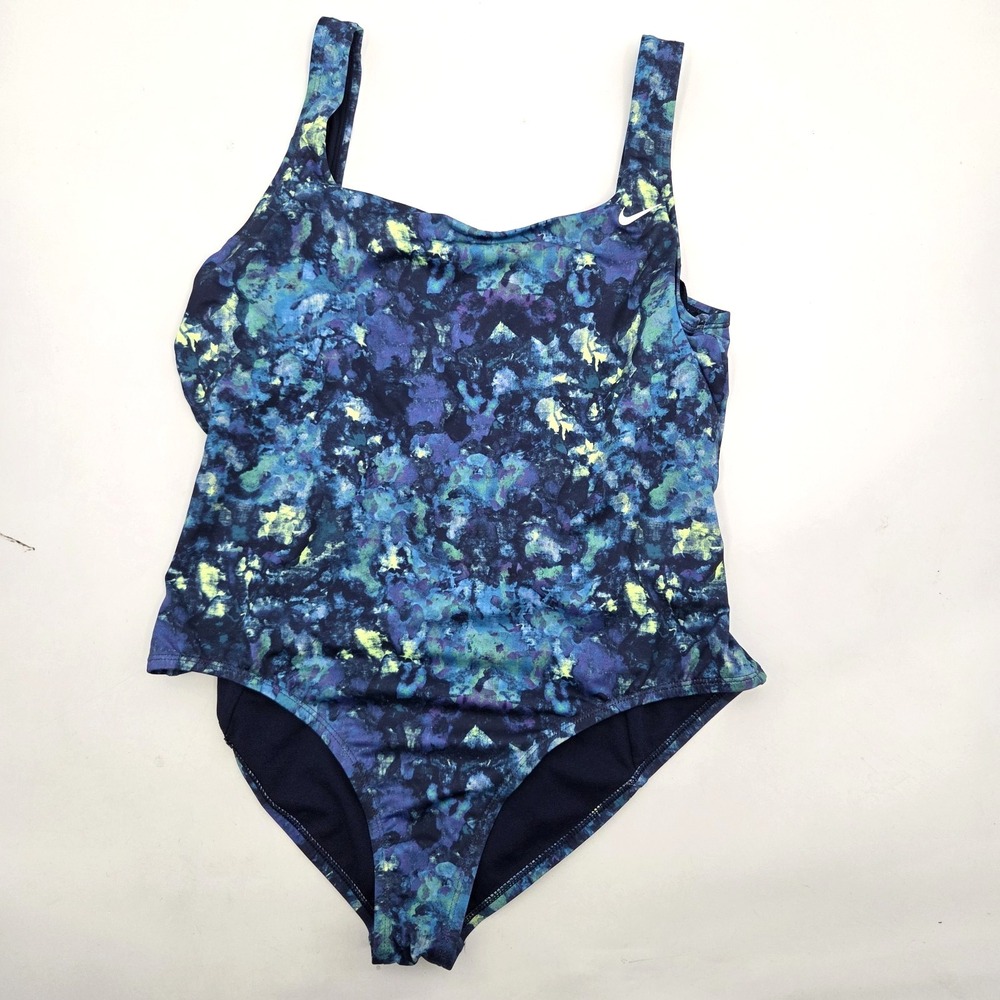 NIKE SWIM 1 PIECE TANK SUIT MULTI COLOR Watercolor X LARGE Square neck Summer